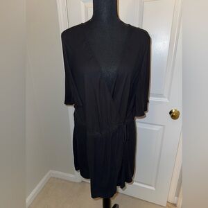 Torrid Black V Neck Blouse with Cinched Waist and Tie Details Black Plus Size 3